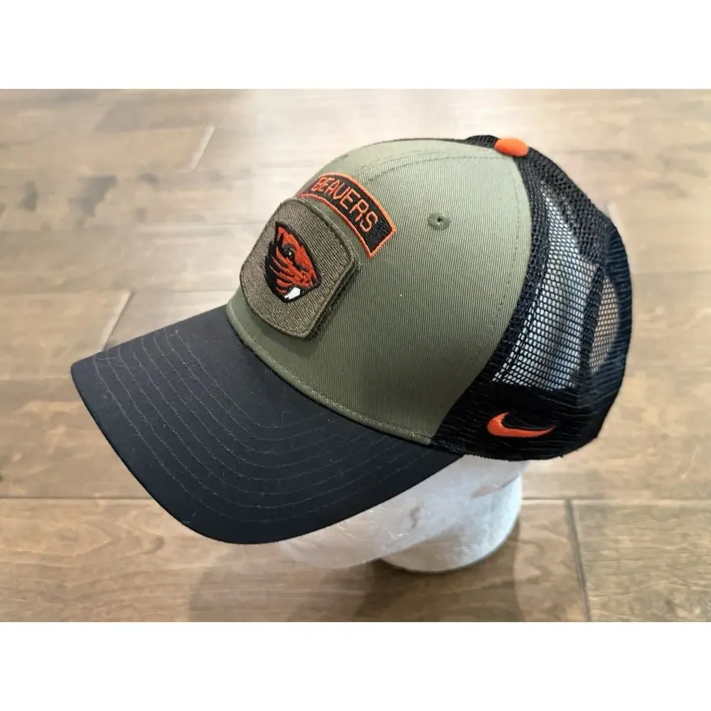 Nike Mens Olive Black Oregon State Beavers Military Appreciation Trucker Hat M/L